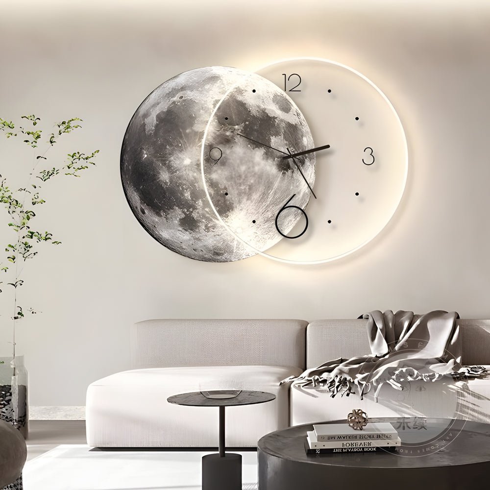 Lunar LED Wall Clock | Moon Design | USB & Power Bank Powered | Remote Control | Wall Art Light