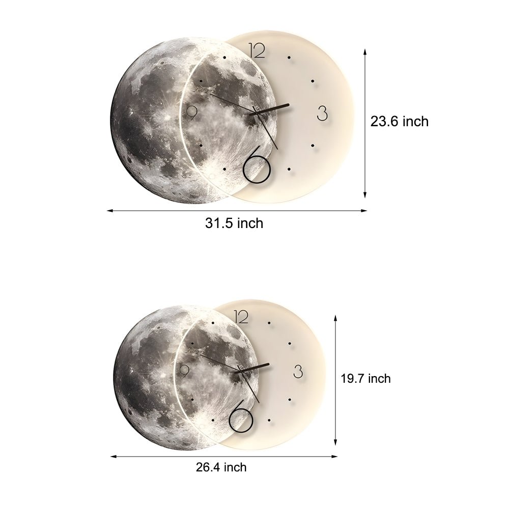 Lunar LED Wall Clock | Moon Design | USB & Power Bank Powered | Remote Control | Wall Art Light