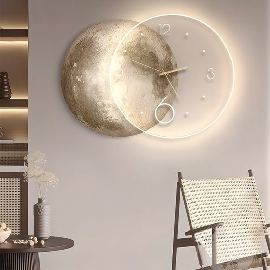 Lunar LED Wall Clock | Moon Design | USB & Power Bank Powered | Remote Control | Wall Art Light