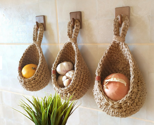 Jute Wall Storage Baskets | XS - XXL | Hanging Kitchen Organizer | Handwoven Produce Storage | Brick by Brick
