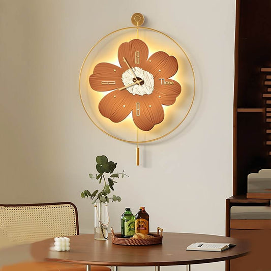 Round Metal LED Wall Clock | Battery Operated | Floral Design | 20"