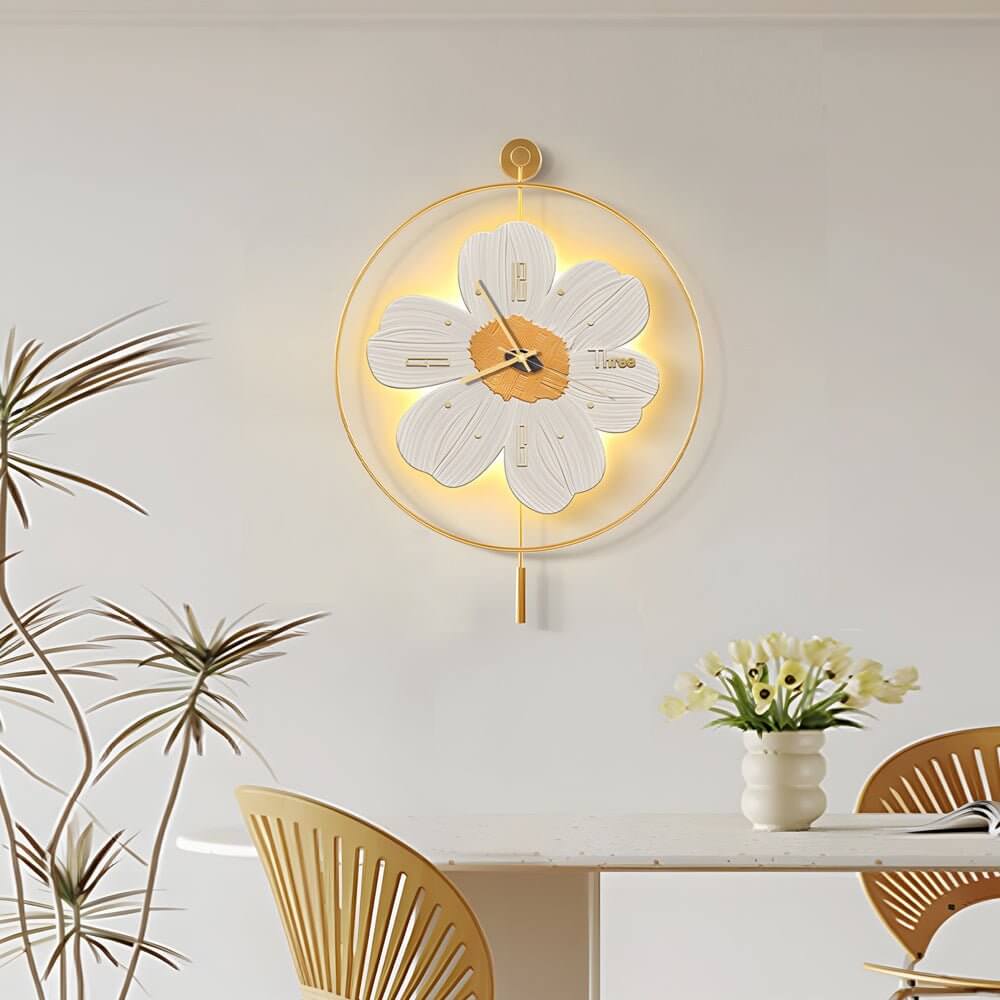 Round Metal LED Wall Clock | Battery Operated | Floral Design | 20"