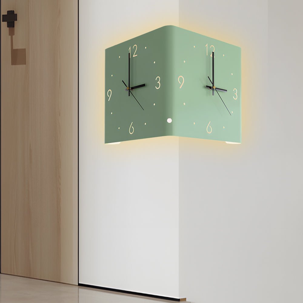 Square Metal Wall Clock | Led Light | Silent Backlit Design | Modern Corner Glow