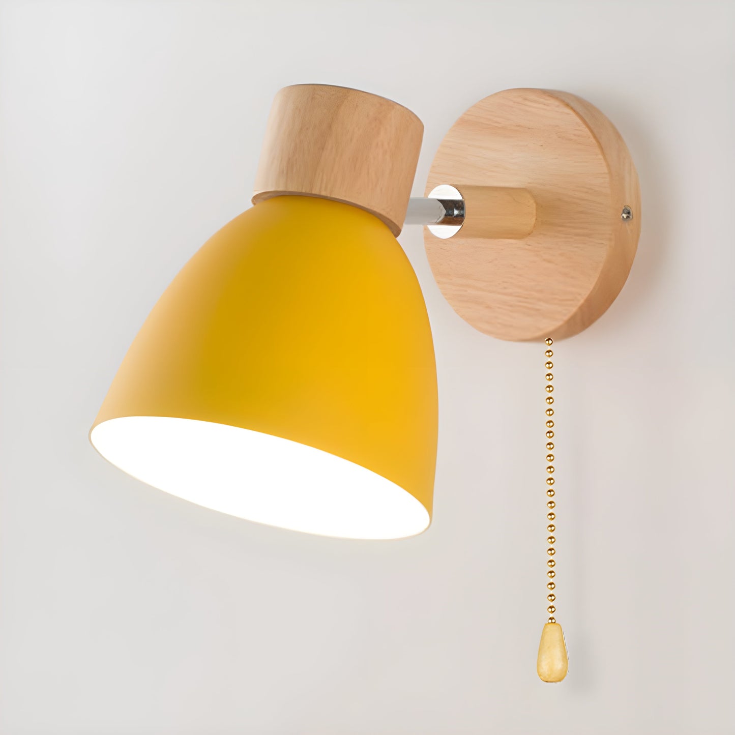 Nordic Wooden Wall Lamp | Compact E27 Light with Switch | Natural Wood