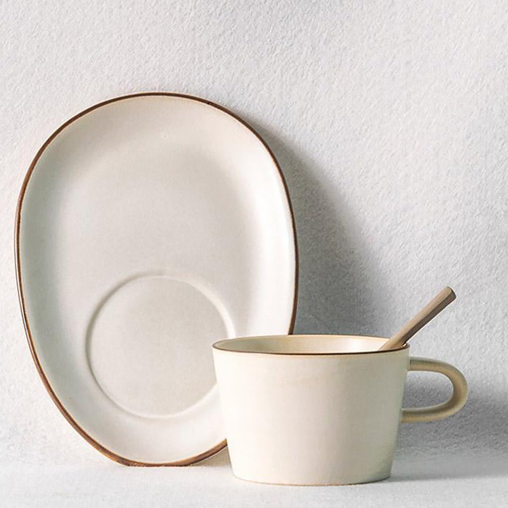 Stoneware Coffee Cup & Saucer Set | White | Large Snack Plate | Tea & Coffee | Brick by Brick