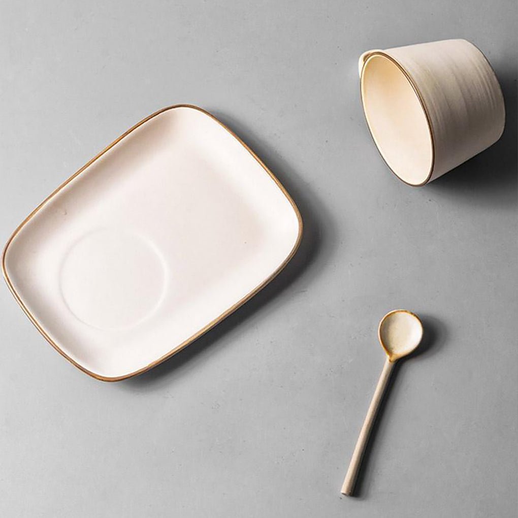 Stoneware Coffee Cup & Saucer Set | White | Large Snack Plate | Tea & Coffee | Brick by Brick