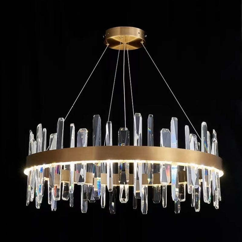 Modern Crystal Chandelier | 31.5" x 11.8" | LED | Gold Plated | Adjustable Pendant | Brick by Brick
