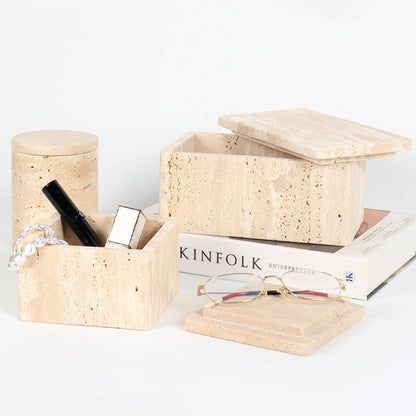 Travertine Jewelry Box | Natural Stone | Geometric Storage | Elegant Vanity Organizer | Brick by Brick