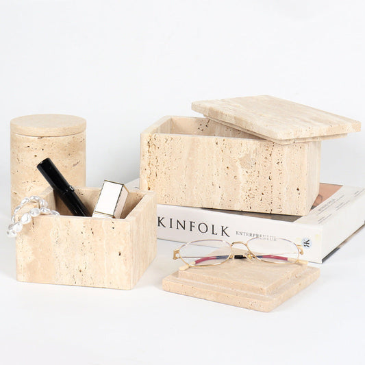 Travertine Jewelry Box | Natural Stone | Geometric Storage | Elegant Vanity Organizer | Brick by Brick