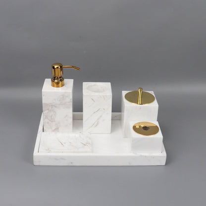 Marble Bathroom Set | 6-Piece Vanity Accessories | Solid Stone & Metal Accents | Brick by Brick