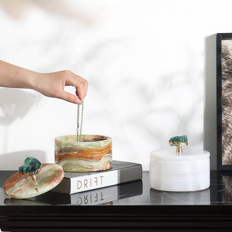 Aurora Marble Storage Jar | 4.7 × 3.9 in | Solid Stone | Gemstone Handle | Brick by Brick