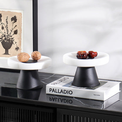 White Travertine Pedestal Stand | 6.3 x 4.3 in | Small Stone Display Riser | Black Base | Brick by Brick