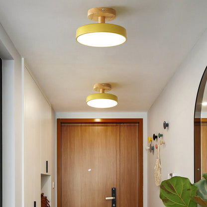 Industrial LED Ceiling Light | Wood & Iron Fixture | 12W Energy-Saving Lamp | 7.09x3.94 in | Brick by Brick