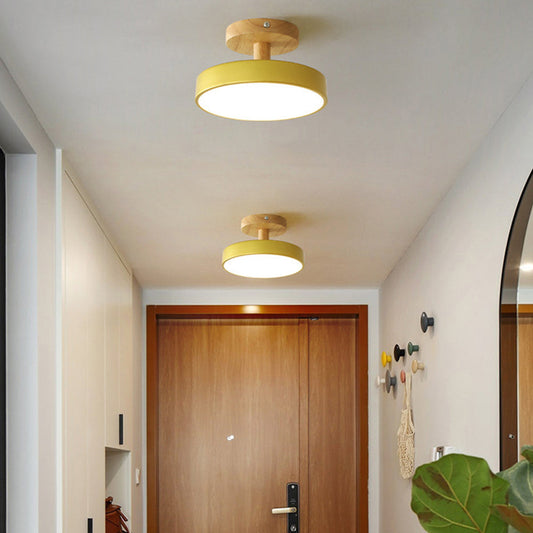 Industrial LED Ceiling Light | Wood & Iron Fixture | 12W Energy-Saving Lamp | 7.09x3.94 in | Brick by Brick