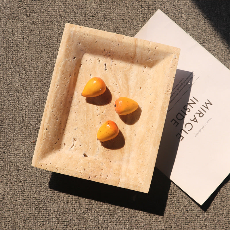 Travertine Rectangular Fruit Tray | Solid Stone | Serving & Display Dish | Brick by Brick