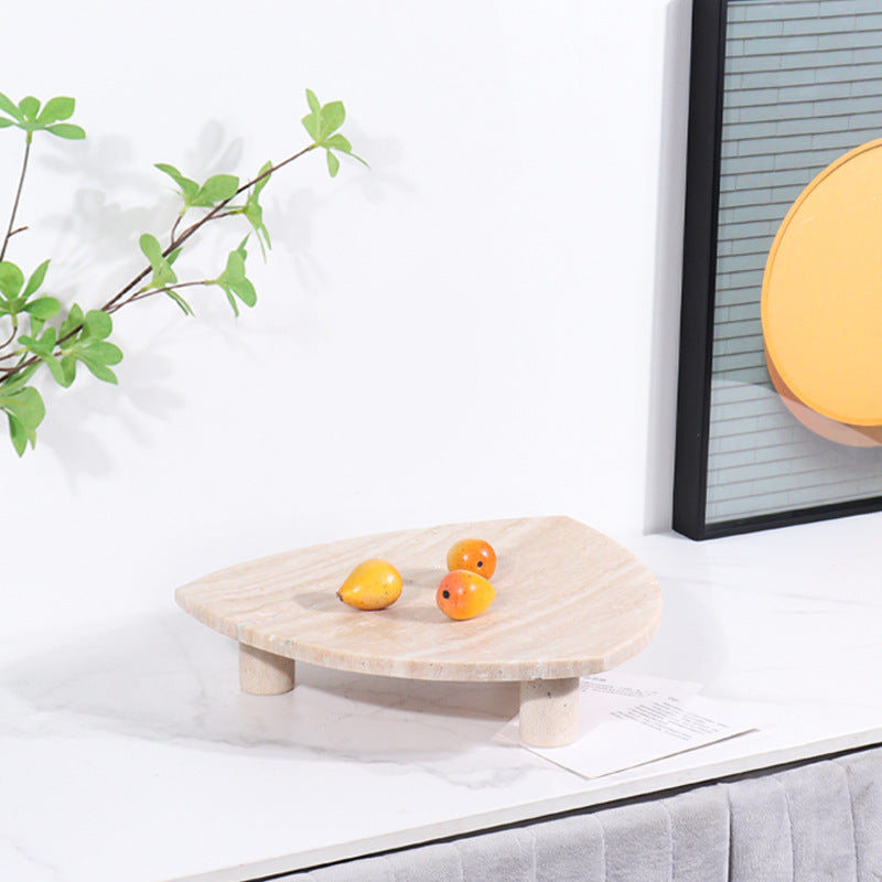 Travertine Fruit Tray | 11.8 x 2.8 in | Triangular Stone | Serving Platter with Legs | Brick by Brick