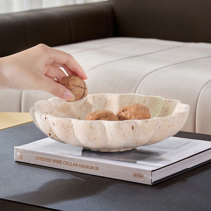 Travertine Scallop Tray | 12.2 x 3.9 in | Natural Stone Centerpiece | Decorative & Serving | Brick by Brick