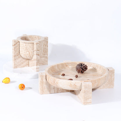 Aurum Travertine Fruit Tray | 7.8 × 5.9 in or 14.1 × 3.9 in | Natural Stone | Serving & Display Dish | Brick by Brick