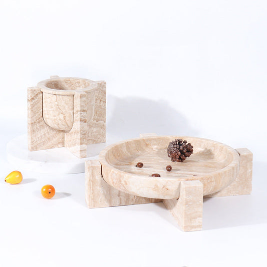 Aurum Travertine Fruit Tray | 7.8 × 5.9 in or 14.1 × 3.9 in | Natural Stone | Serving & Display Dish | Brick by Brick