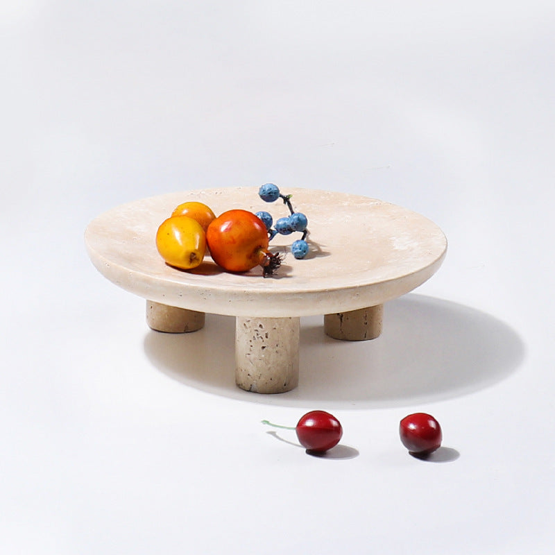 Travertine Fruit Pedestal Tray | 9 x 2.75 in | Solid Stone Display Bowl | Decorative Centerpiece | Brick by Brick