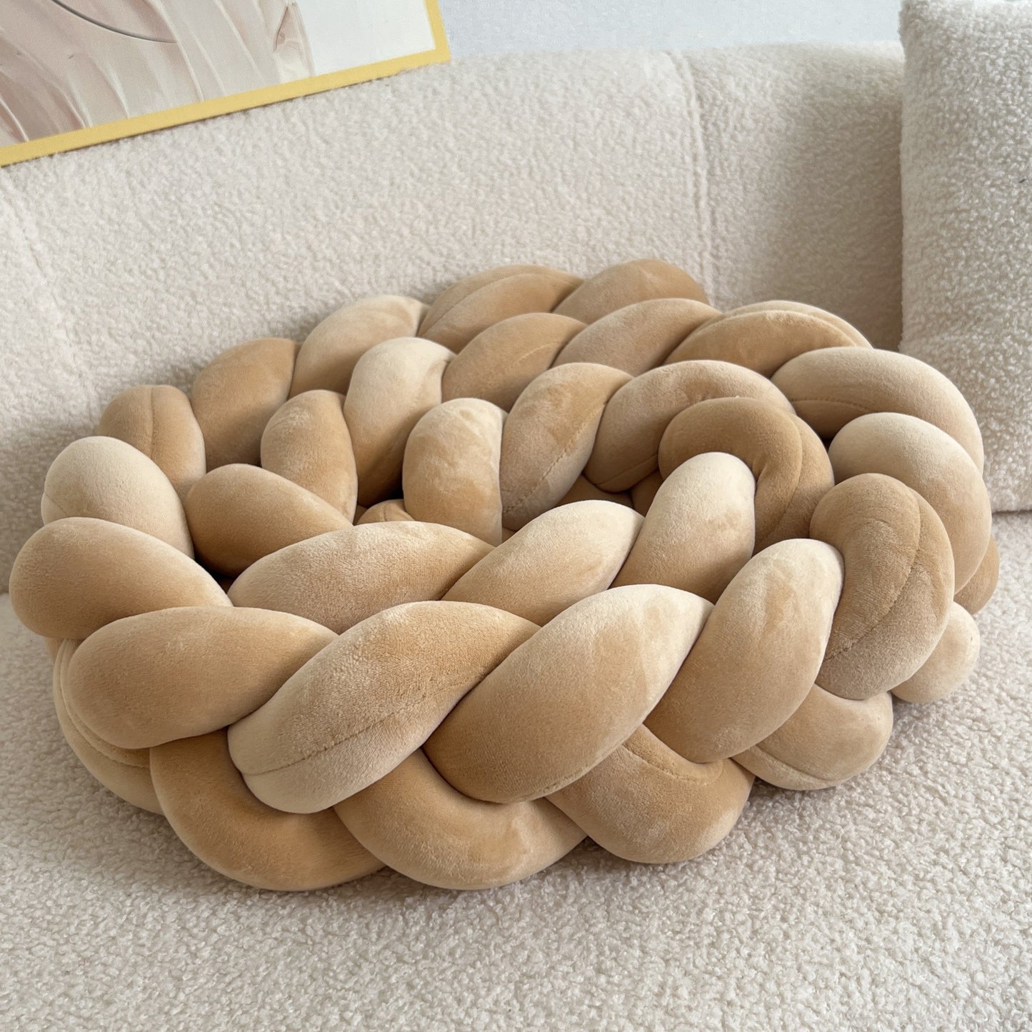 Braided Floor Cushion | Chunky Knit Floor Pillow | Modern Cream Seating | Decorative Home Accent | Brick by Brick