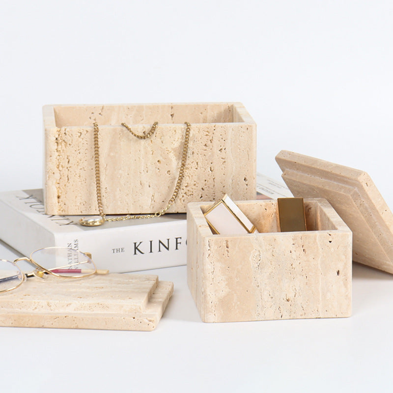 Travertine Jewelry Box | Natural Stone | Geometric Storage | Elegant Vanity Organizer | Brick by Brick