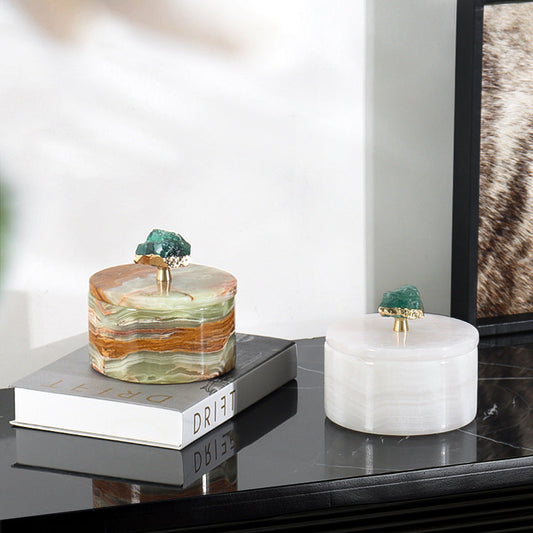 Aurora Marble Storage Jar | 4.7 × 3.9 in | Solid Stone | Gemstone Handle | Brick by Brick