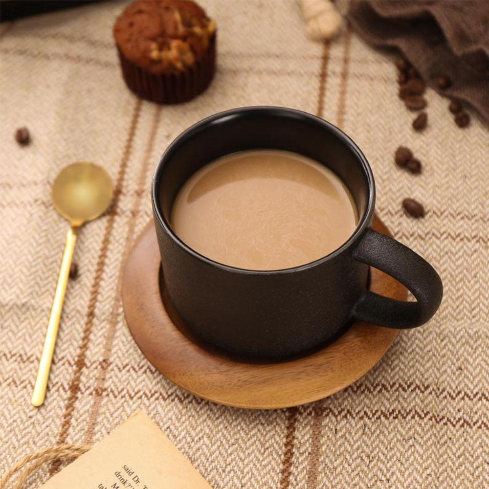 Stoneware Coffee Mug | Black | Oven-Baked Finish | Cup, Spoon & Base Set | Brick by Brick