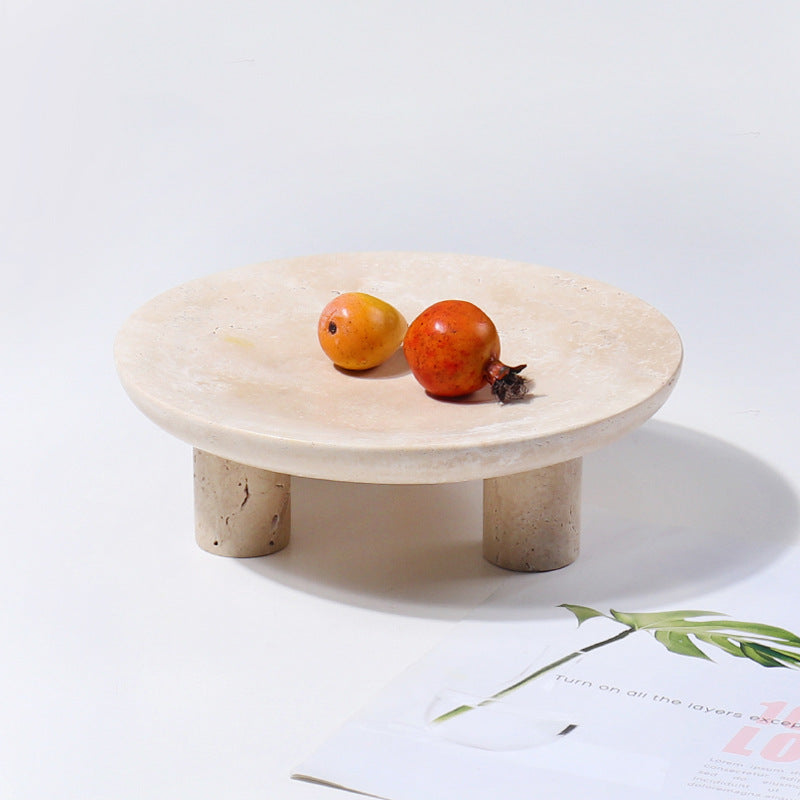 Travertine Fruit Pedestal Tray | 9 x 2.75 in | Solid Stone Display Bowl | Decorative Centerpiece | Brick by Brick