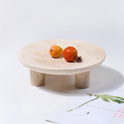 Travertine Fruit Pedestal Tray | 9 x 2.75 in | Solid Stone Display Bowl | Decorative Centerpiece | Brick by Brick