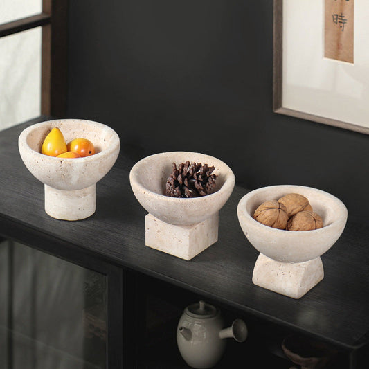Travertine Mini Pedestal Bowl | 4.7 x 3.5 in | Small Stone Display Dish | Unique Bases | Brick by Brick