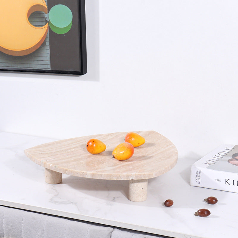 Travertine Fruit Tray | 11.8 x 2.8 in | Triangular Stone | Serving Platter with Legs | Brick by Brick