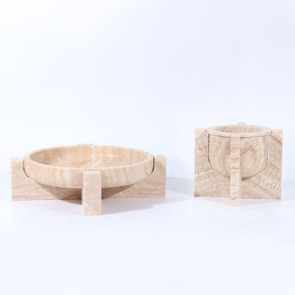 Aurum Travertine Fruit Tray | 7.8 × 5.9 in or 14.1 × 3.9 in | Natural Stone | Serving & Display Dish | Brick by Brick