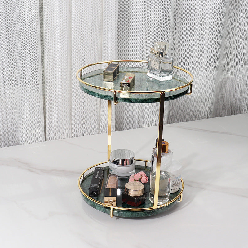 Round Marble Double Tray | Medium to Large | Two-Tier Display | Gold Frame | Brick by Brick