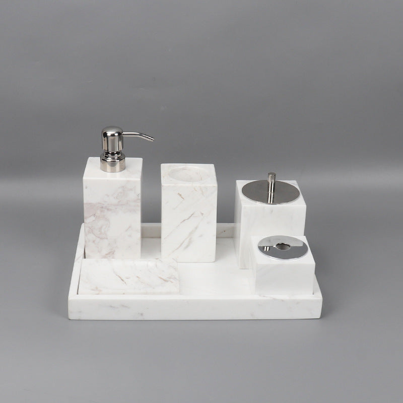 Marble Bathroom Set | 6-Piece Vanity Accessories | Solid Stone & Metal Accents | Brick by Brick
