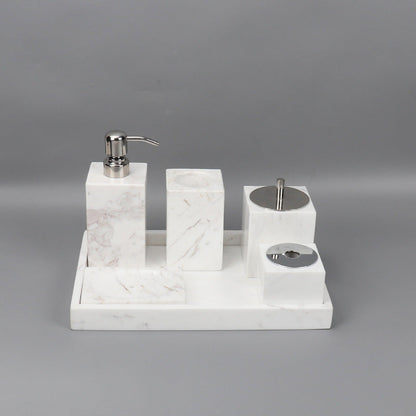 Marble Bathroom Set | 6-Piece Vanity Accessories | Solid Stone & Metal Accents | Brick by Brick
