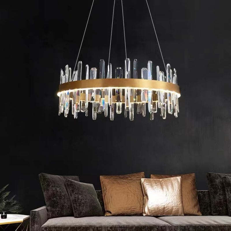 Modern Crystal Chandelier | 31.5" x 11.8" | LED | Gold Plated | Adjustable Pendant | Brick by Brick