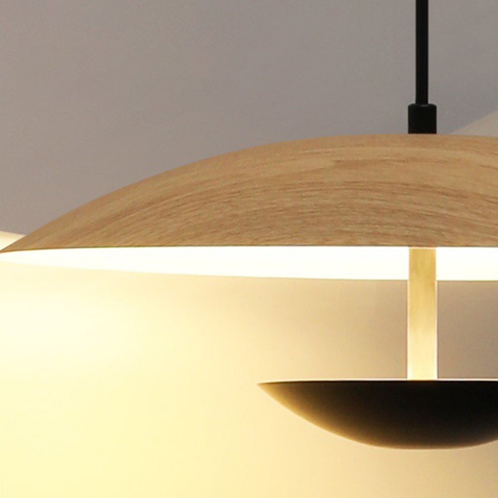 Nordic LED Frisbee Pendant Light | 13.8/17.7" x 4.7 in | Wood & Brown | Metal fixture | Brick by Brick
