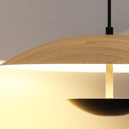 Nordic LED Frisbee Pendant Light | 13.8/17.7" x 4.7 in | Wood & Brown | Metal fixture | Brick by Brick