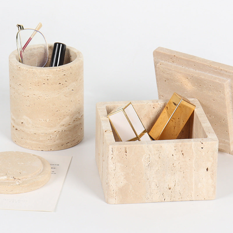 Travertine Jewelry Box | Natural Stone | Geometric Storage | Elegant Vanity Organizer | Brick by Brick