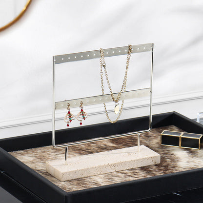 Aria Travertine Jewelry Rack | 7.9 × 2.4 × 8.7 in | Stone Base | Metal Frame | Brick by Brick
