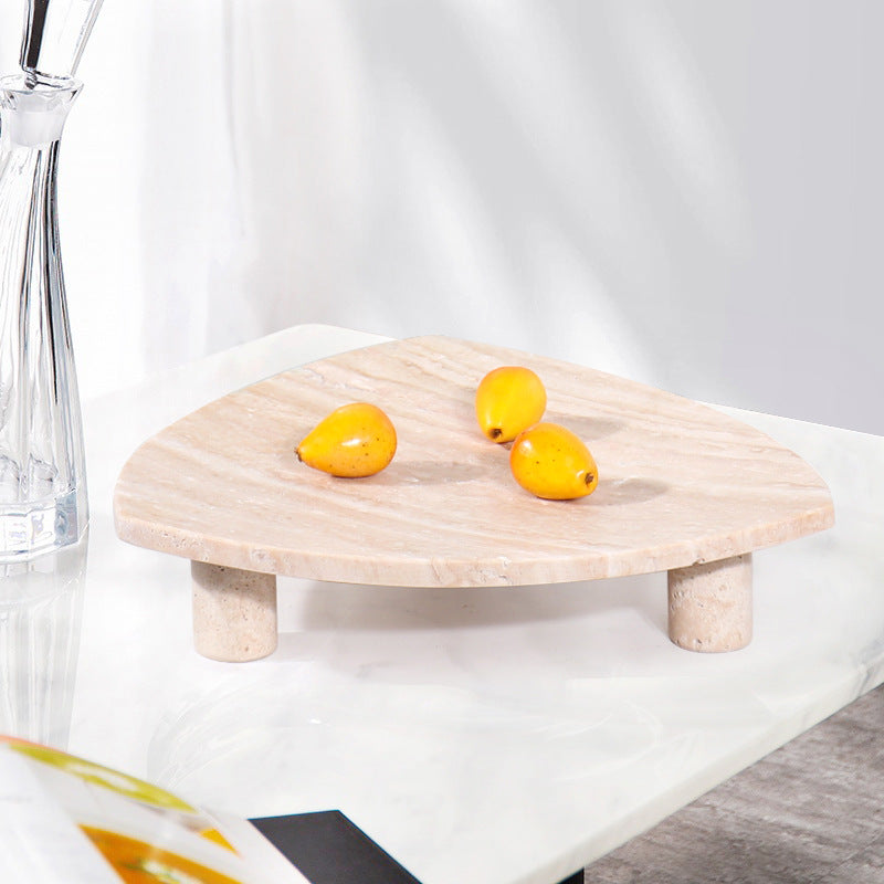 Travertine Fruit Tray | 11.8 x 2.8 in | Triangular Stone | Serving Platter with Legs | Brick by Brick
