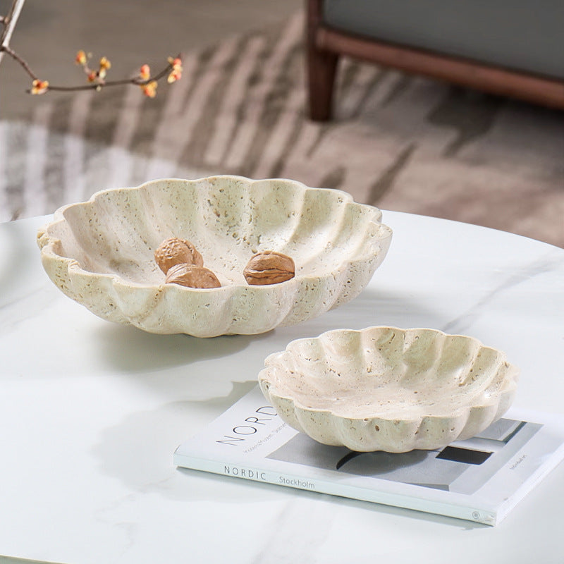 Travertine Scallop Tray | 12.2 x 3.9 in | Natural Stone Centerpiece | Decorative & Serving | Brick by Brick