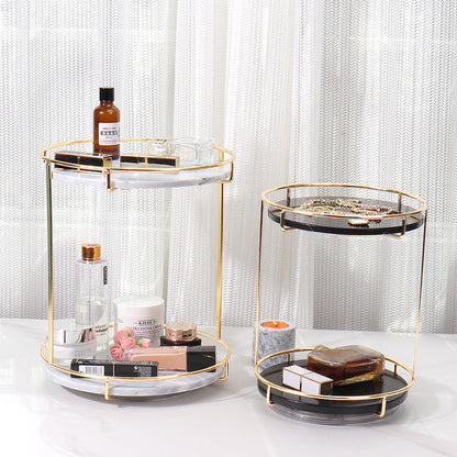 Round Marble Double Tray | Medium to Large | Two-Tier Display | Gold Frame | Brick by Brick