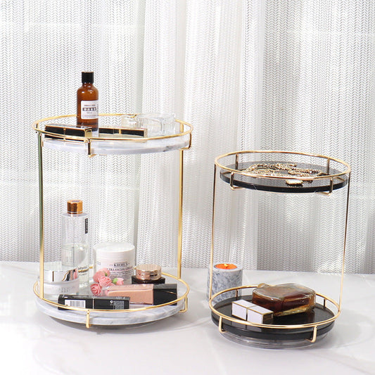 Round Marble Double Tray | Medium to Large | Two-Tier Display | Gold Frame | Brick by Brick