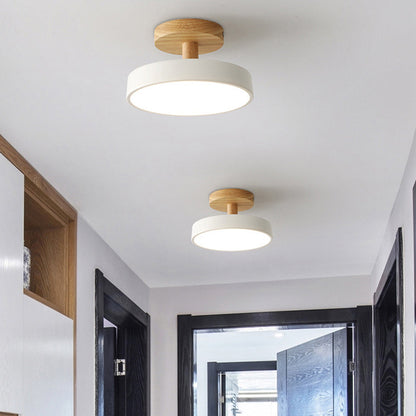 Industrial LED Ceiling Light | Wood & Iron Fixture | 12W Energy-Saving Lamp | 7.09x3.94 in | Brick by Brick