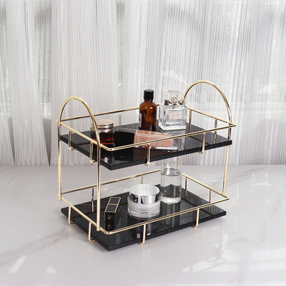 Rectangular Marble Double Tray | 12.6 × 8.3 × 11 in | Two-Tier Organizer | Gold Handles | Brick by Brick