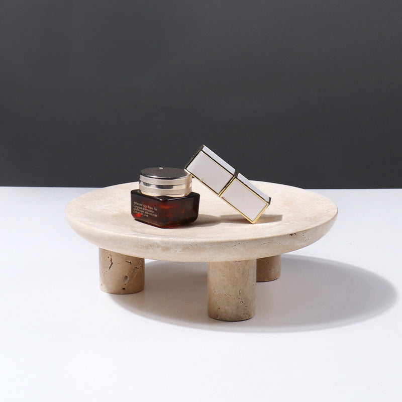 Travertine Fruit Pedestal Tray | 9 x 2.75 in | Solid Stone Display Bowl | Decorative Centerpiece | Brick by Brick