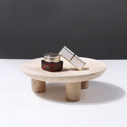 Travertine Fruit Pedestal Tray | 9 x 2.75 in | Solid Stone Display Bowl | Decorative Centerpiece | Brick by Brick