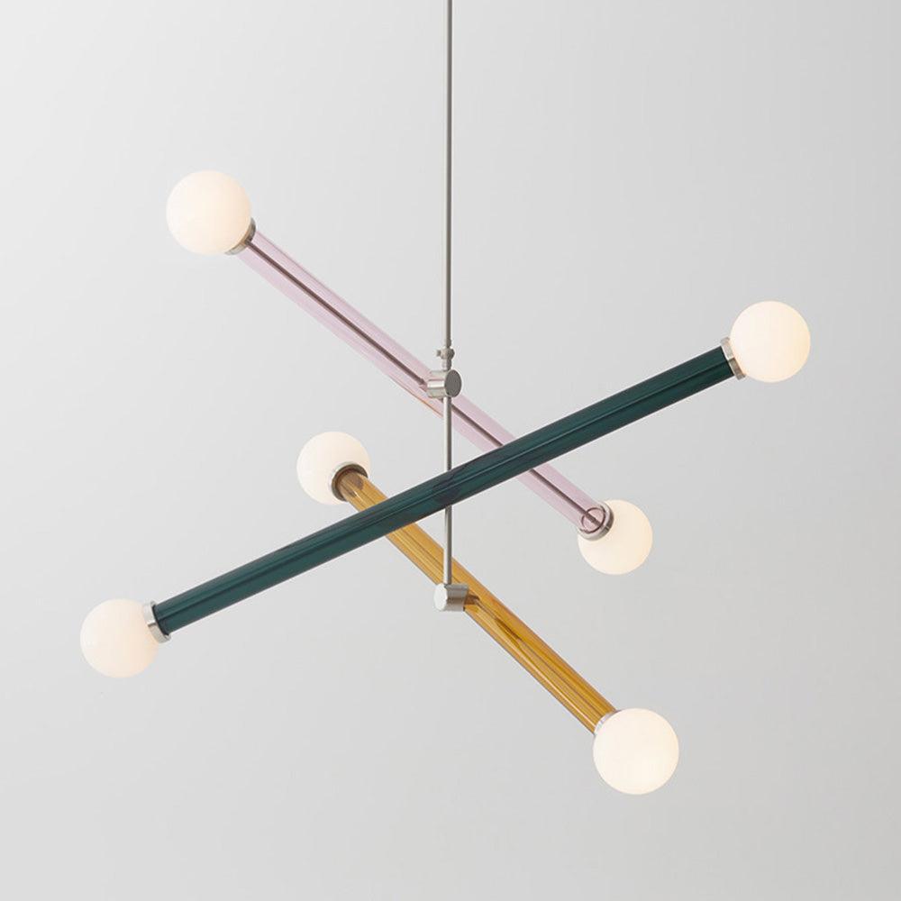 Colorful Glass Long Chandelier | 6-Light | 25.59"x27.56| Artistic Statement Lighting | Brick by Brick